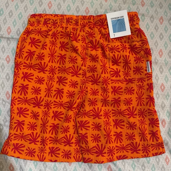 Orange & Red Patterned Swim Trunks - Picture 3 of 5